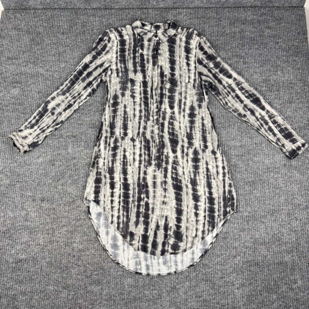 H&M Divided‎ Shirt Dress Womens 4 Gray Tie Dye Long Sleeve Flowy Coastal Pockets
